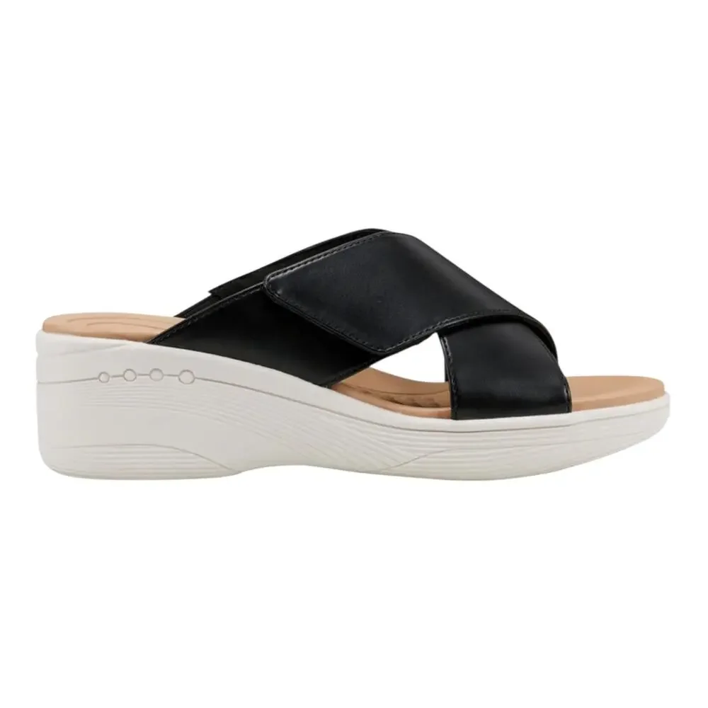 Easy Spirit Women's Bindie Crisscross Lightweight Wedge Sandals Black Size 6 1/2